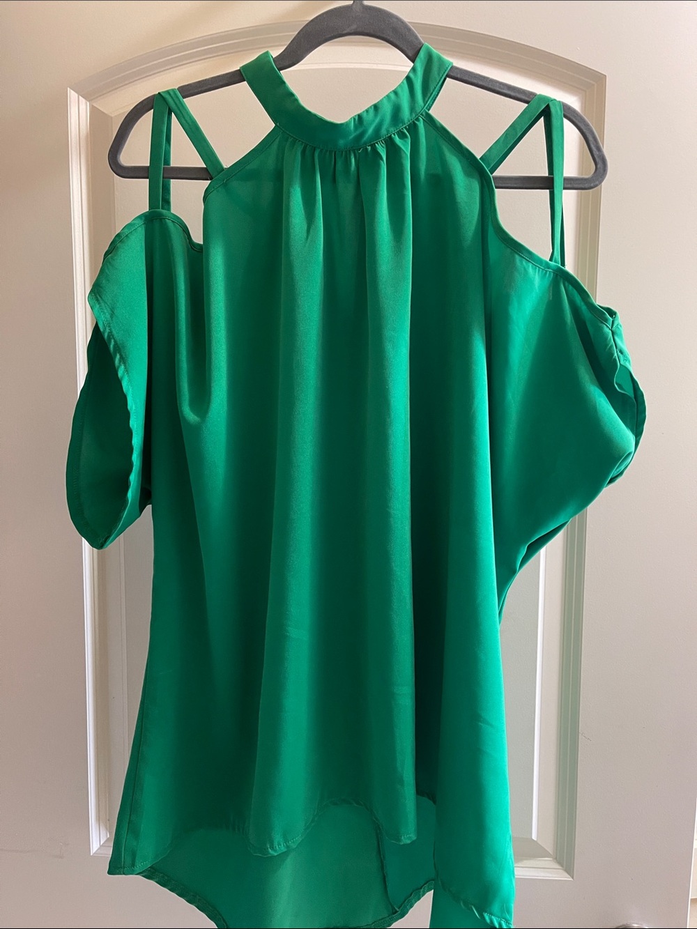 SHEIN Emerald Green Cold-Shoulder Halter Blouse